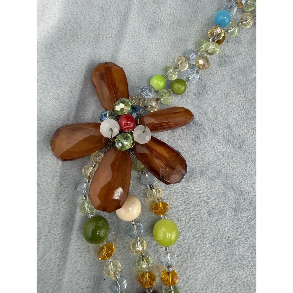 Statement Floral Necklace Green Red Stones Rhinestone ‎ Spring Summer 36
